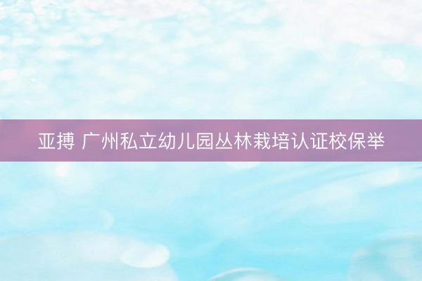 亚搏 广州私立幼儿园丛林栽培认证校保举
