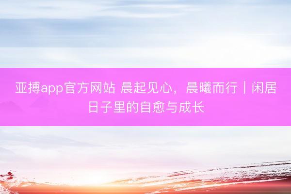 亚搏app官方网站 晨起见心，晨曦而行｜闲居日子里的自愈与成长