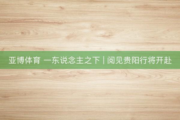 亚博体育 一东说念主之下 | 阅见贵阳行将开赴