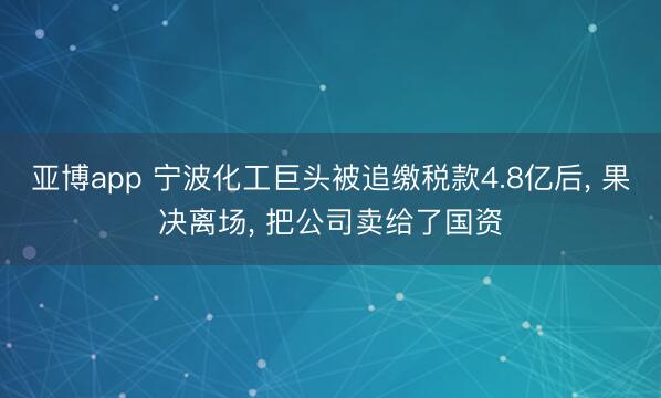 亚博app 宁波化工巨头被追缴税款4.8亿后， 果决离场， 把公司卖给了国资