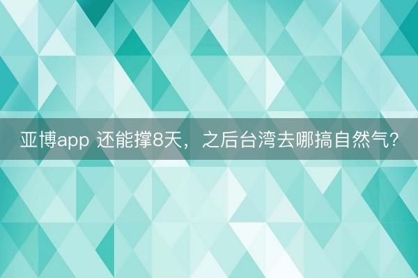 亚博app 还能撑8天，之后台湾去哪搞自然气？