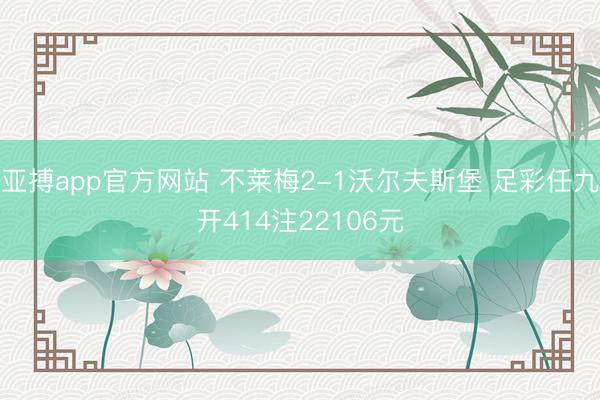 亚搏app官方网站 不莱梅2-1沃尔夫斯堡 足彩任九开414注22106元