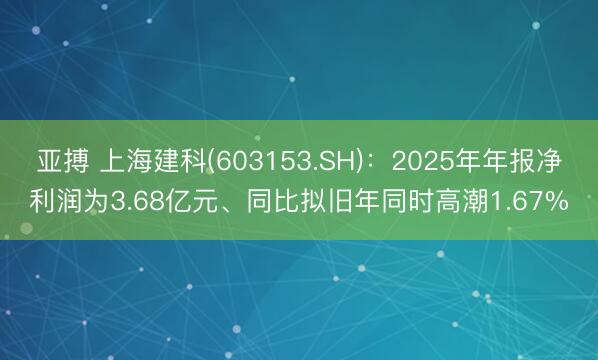 亚搏 上海建科(603153.SH)：2025年年报净利润为3.68亿元、同比拟旧年同时高潮1.67%